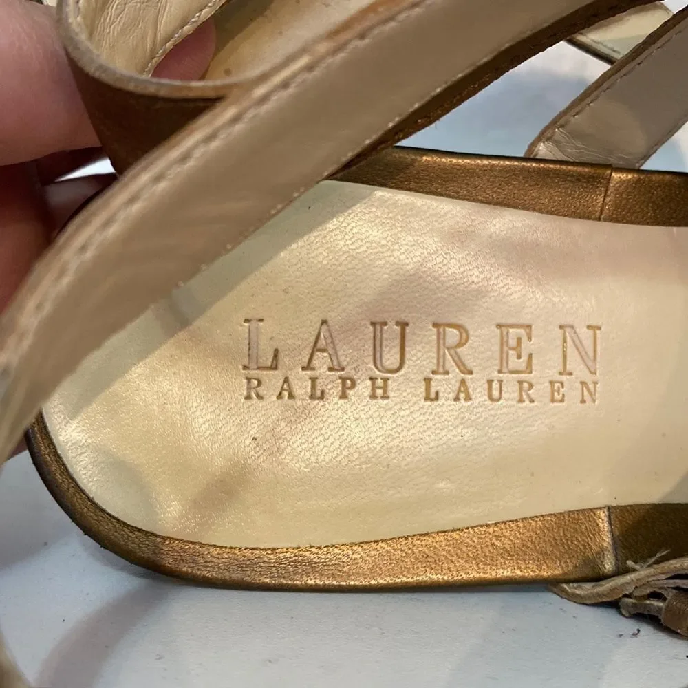 Lauren Ralph Lauren Thong Flat Buckle Gold Sandals